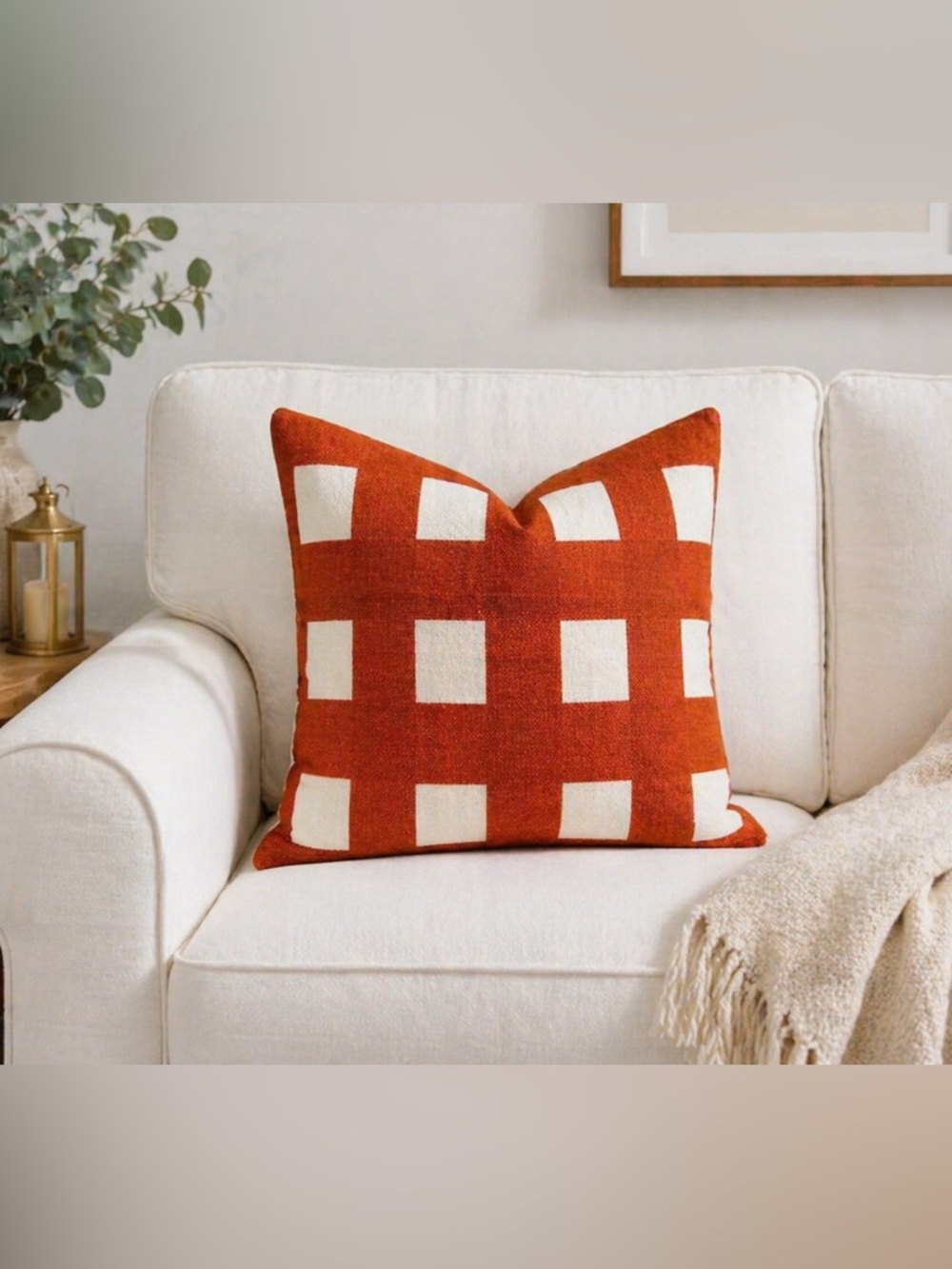 Set of 2 square Pillow Covers White Checks on Red Pop Art style 16x16 inch